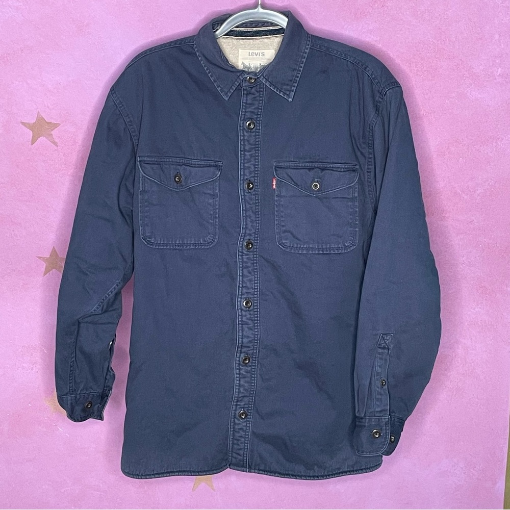 LEVIS Sherpa Lined Work Jacket Shirt Shacket Mens Medium Blue Denim Button